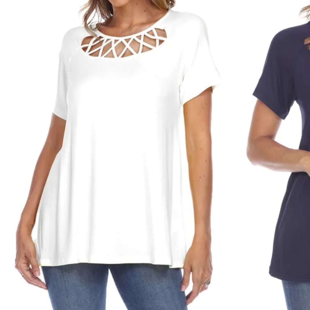NWT white mark cutout lace up detail t shirt size large
